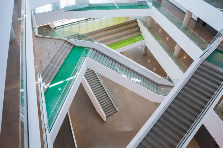 Photo of interior of stairs in Allard Hall at MacEwan University