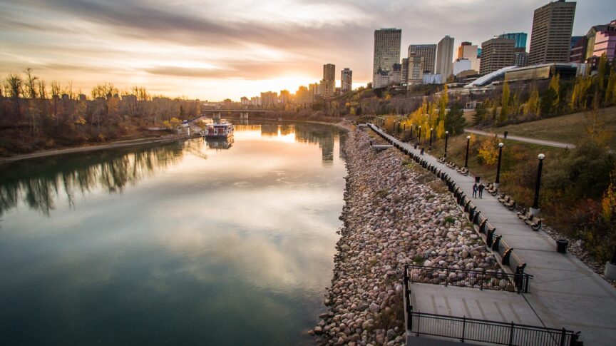 Photo of river valley at sunset