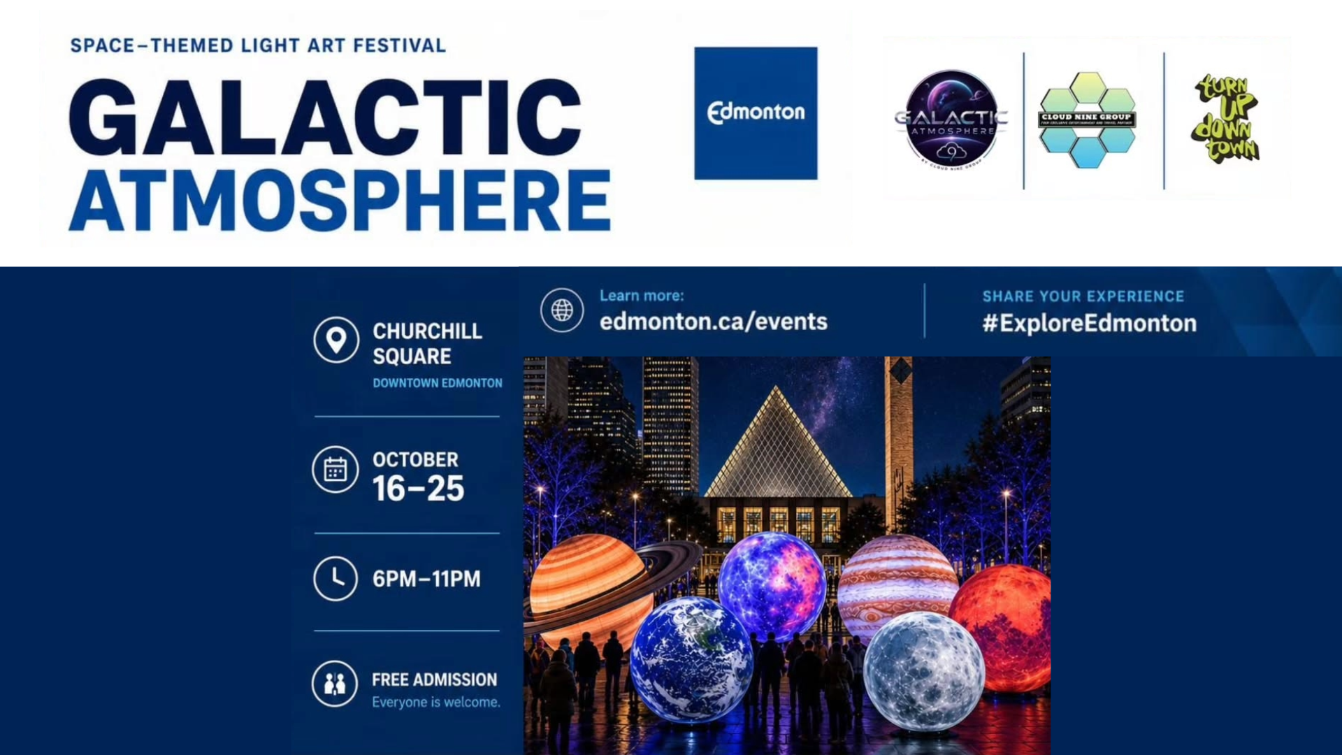 Galactic Atmosphere, a free space-themed light festival in Churchill Square, October 16 to 25